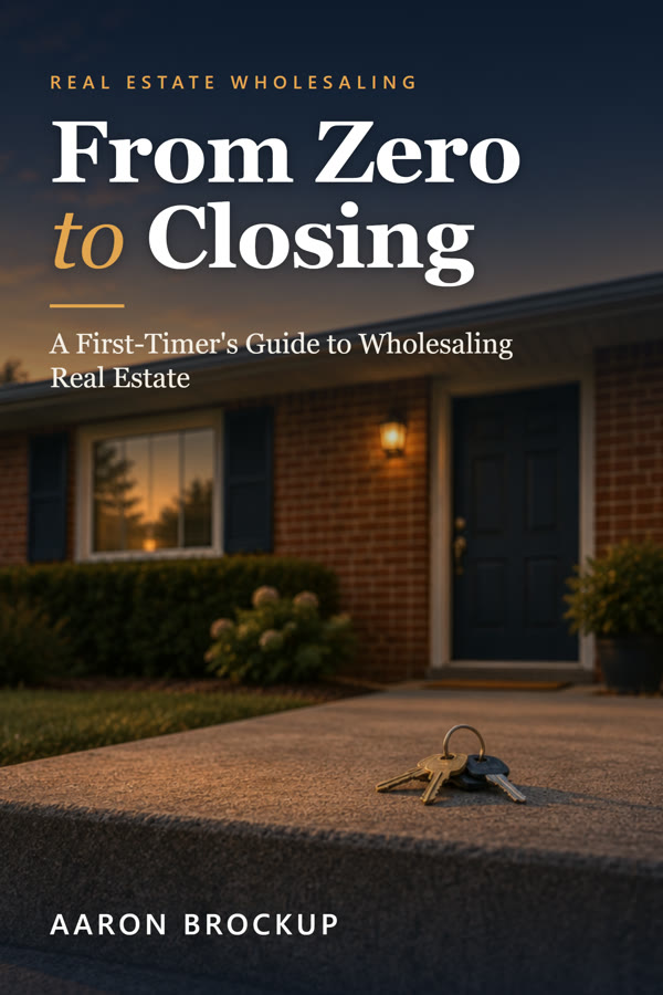 Book cover: From Zero to Closing, A First-Timer's Guide to Wholesaling Real Estate, by Aaron Brockup